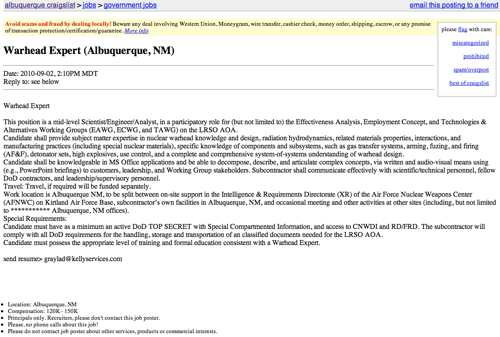 Craigslist Warhead Expert